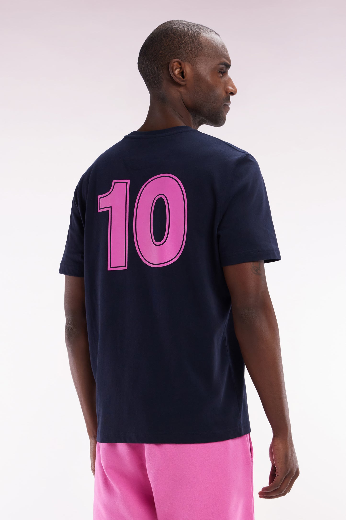 T-shirt 10 en coton marine et rose coupe décontractée