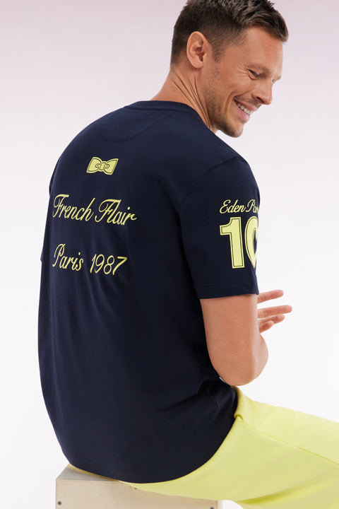 T-shirt in cotton navy yellow embroidery casual cut - Image 3