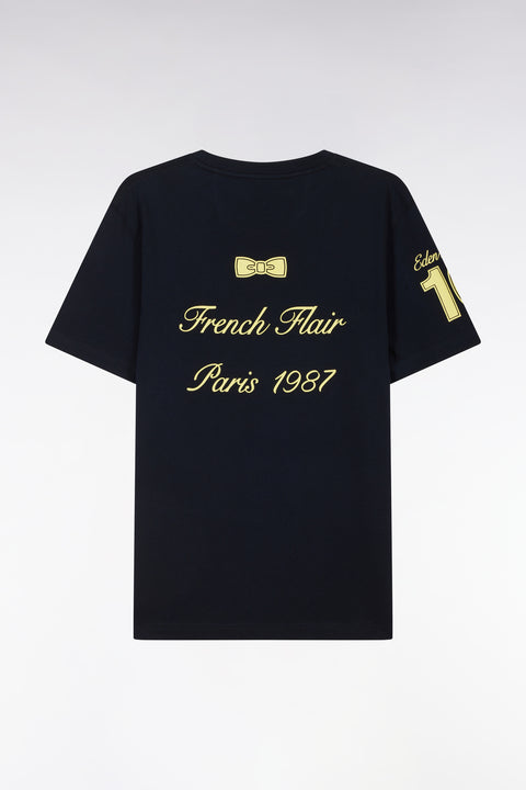 T-shirt in cotton navy yellow embroidery casual cut - Image 2