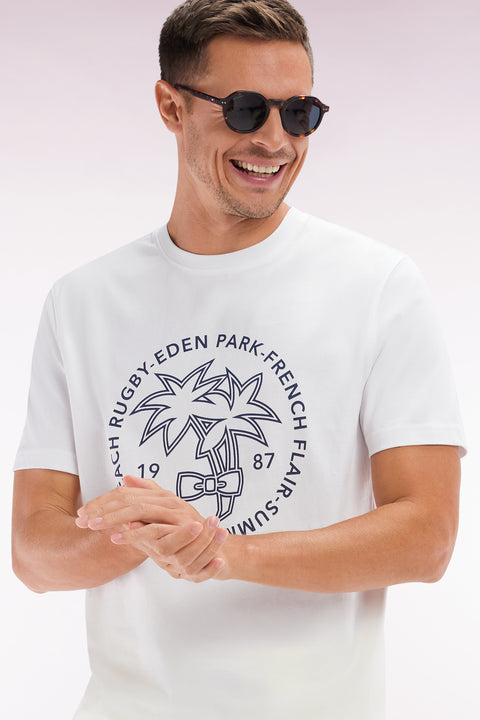 T-shirt en coton blanc sérigraphie palmiers coupe décontractée - Image 2
