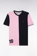 T-shirt bicolore XV de France en coton rose coupe droite