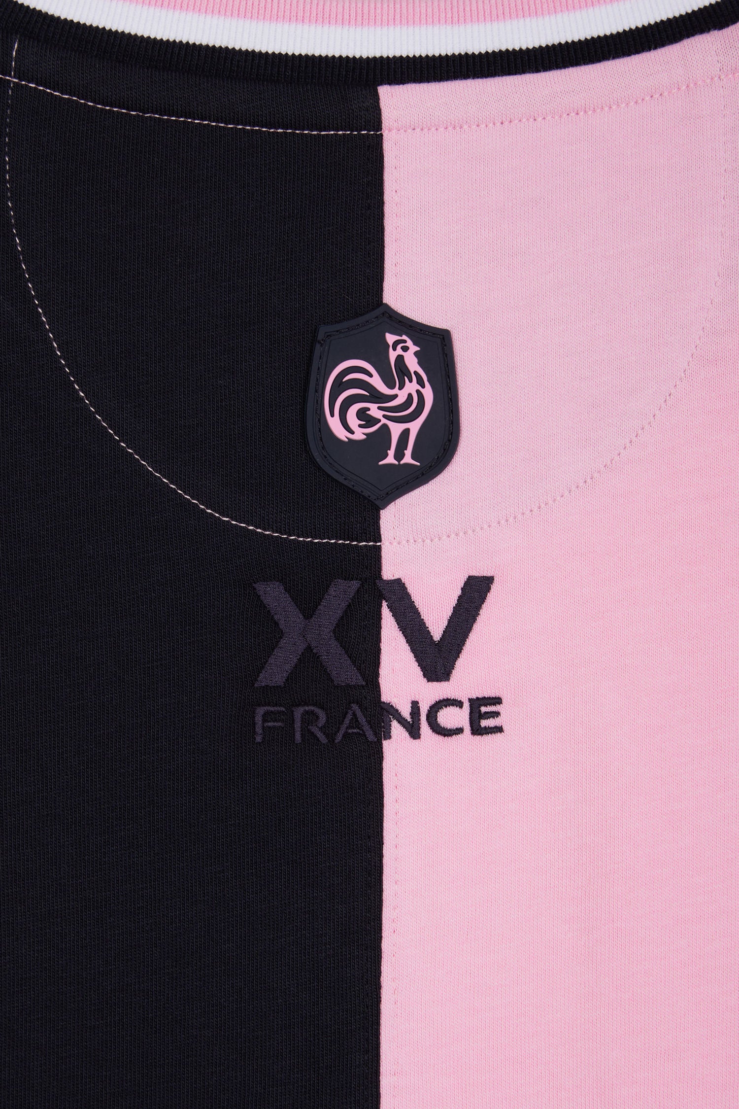 T-shirt bicolore XV de France en coton rose coupe droite