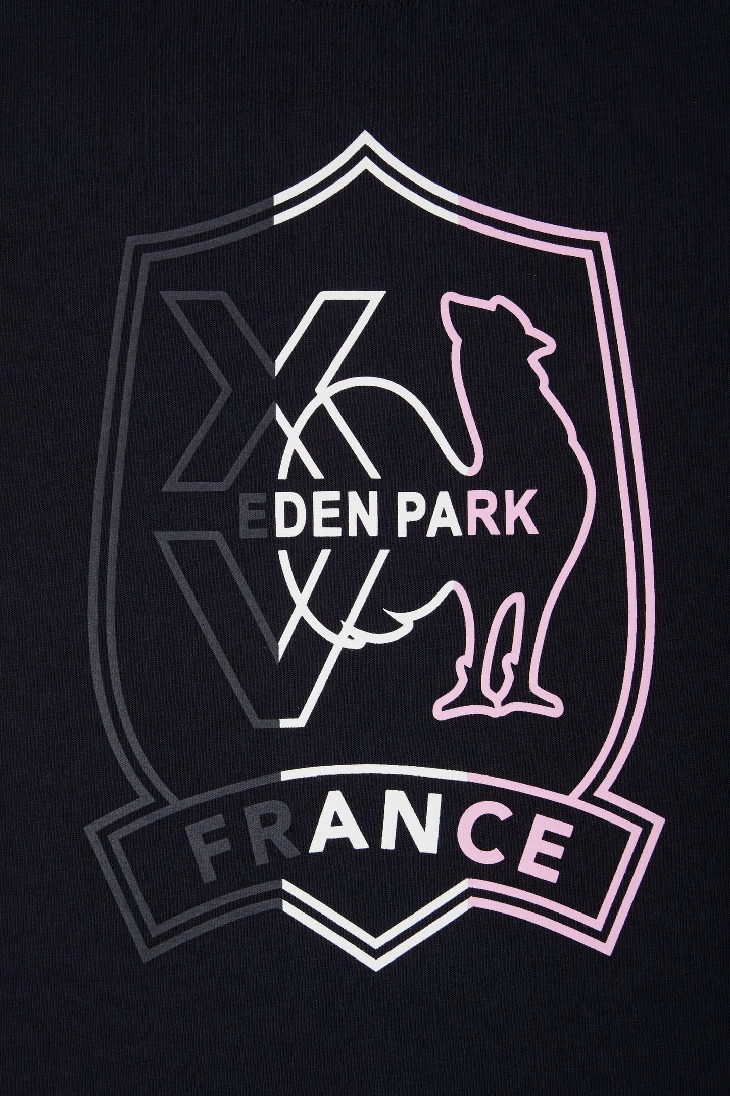 Two-color XV t-shirt with navy cotton and pink embroidery straight cut