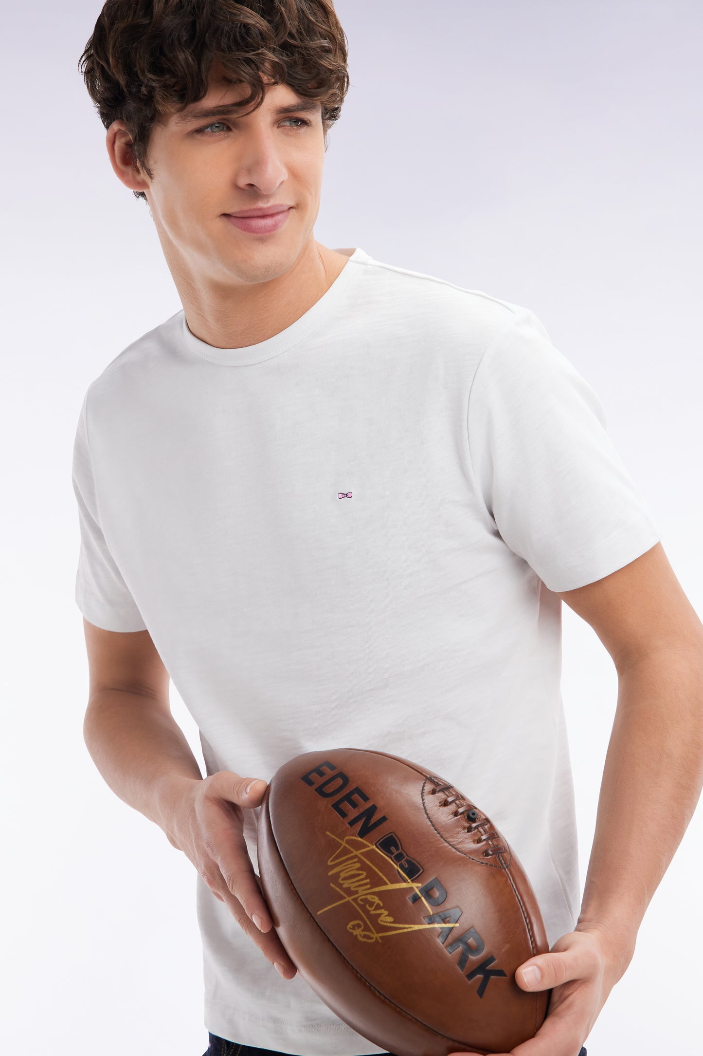 Slub white cotton jersey t-shirt straight cut
