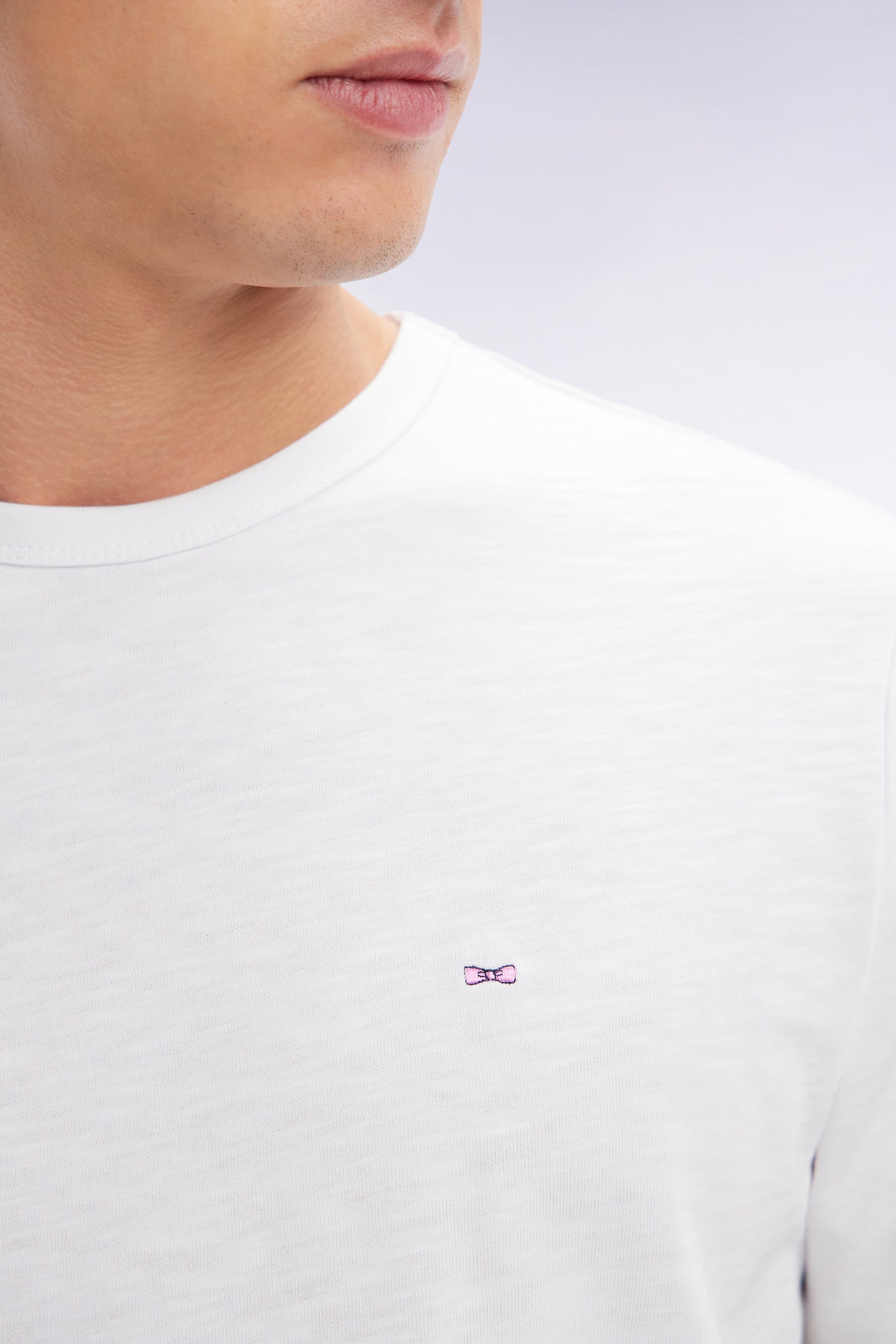 Slub white cotton jersey t-shirt straight cut