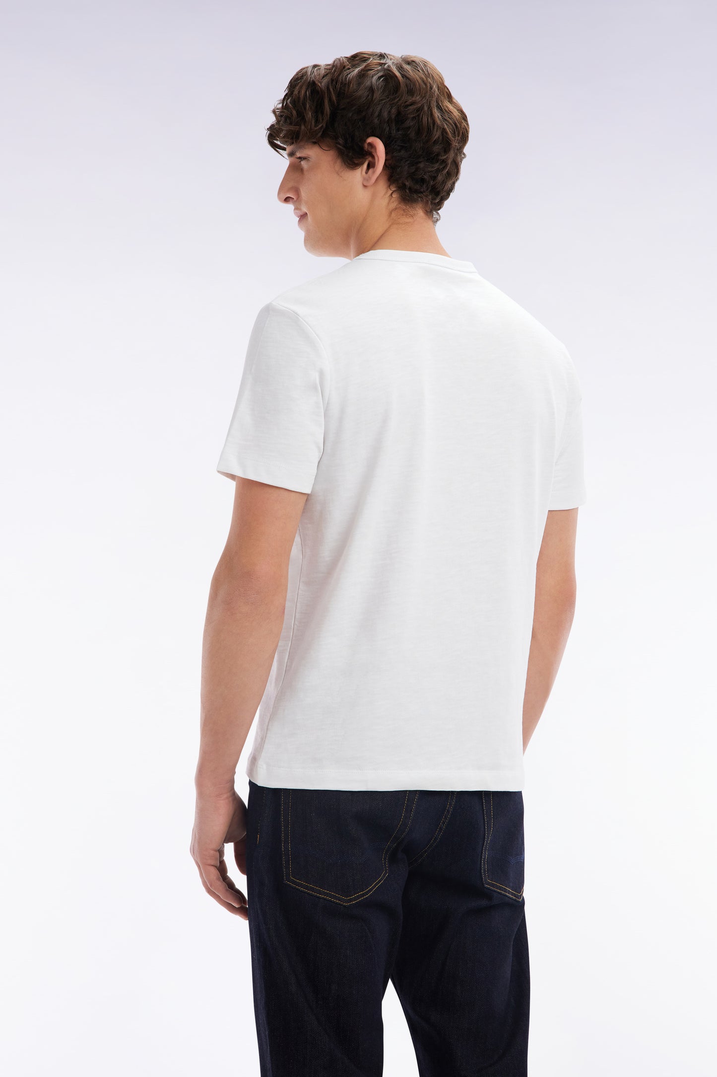 Slub white cotton jersey t-shirt straight cut