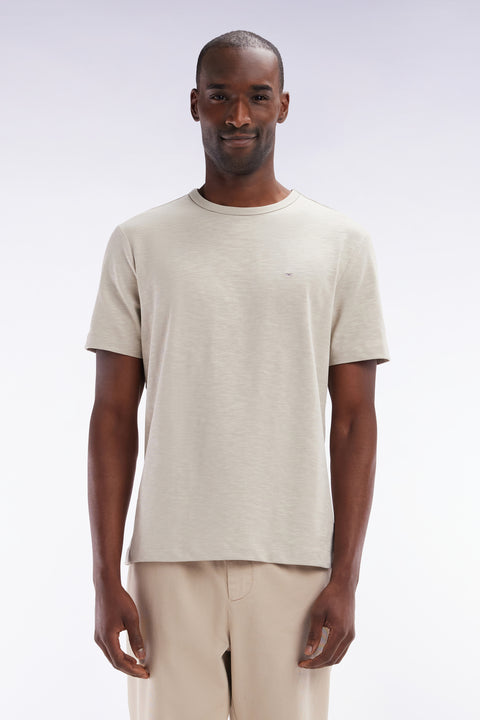 T-shirt en jersey de coton slub beige coupe droite - Image 1
