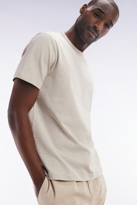 T-shirt en jersey de coton slub beige coupe droite - Image 3