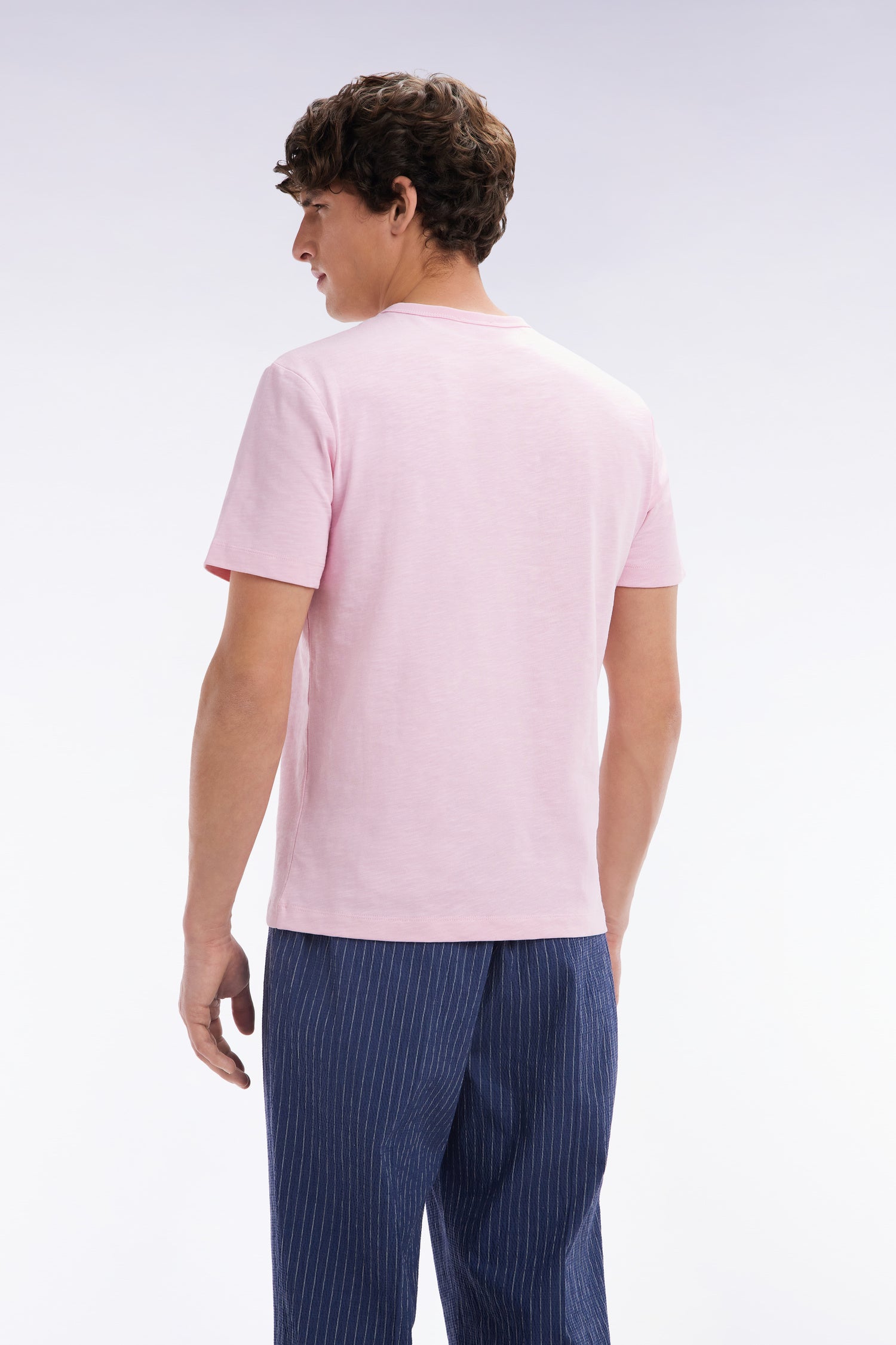 T-shirt en jersey de coton slub rose coupe droite