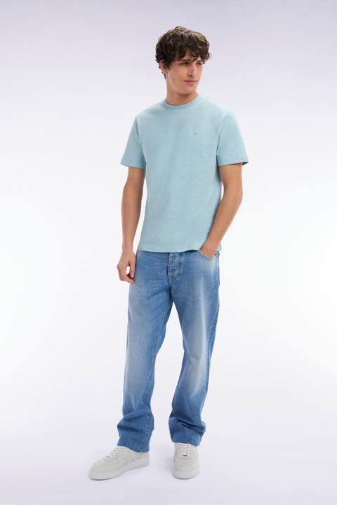 T-shirt en jersey de coton slub vert d'eau coupe droite - Image 3