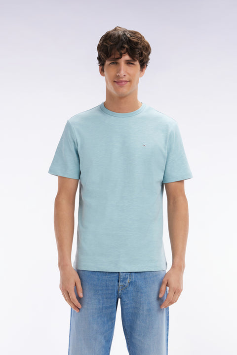 T-shirt en jersey de coton slub vert d'eau coupe droite - Image 1