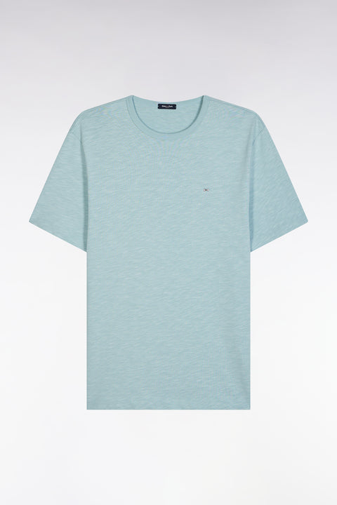 T-shirt en jersey de coton slub vert d'eau coupe droite - Image 2