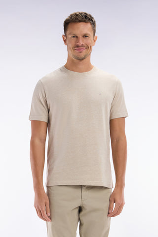 Straight-fit beige T-shirt in cotton and linen blend