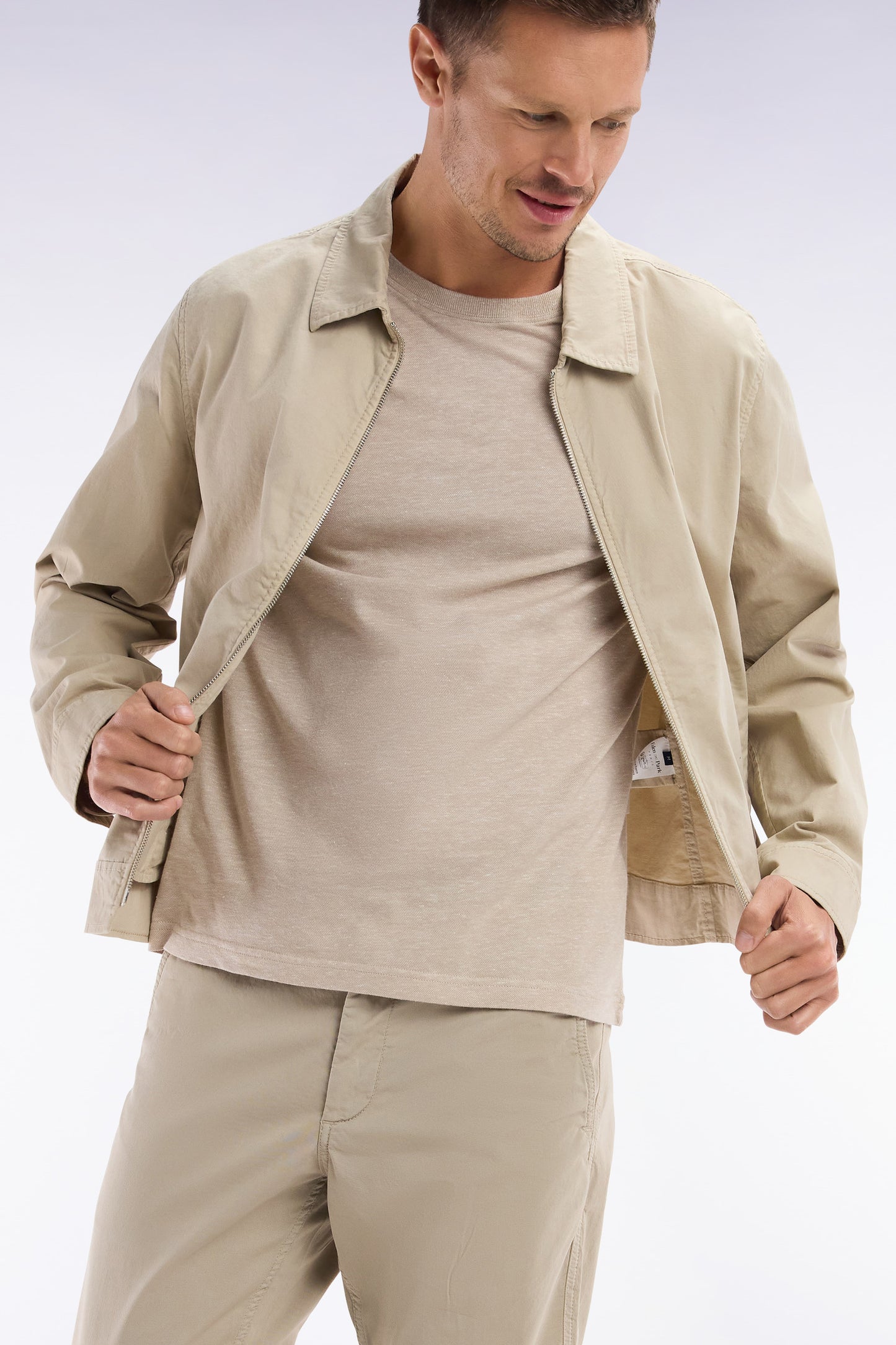 Straight-fit beige T-shirt in cotton and linen blend