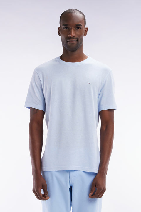 T-shirt en coton et lin bleu clair coupe droite - Image 1