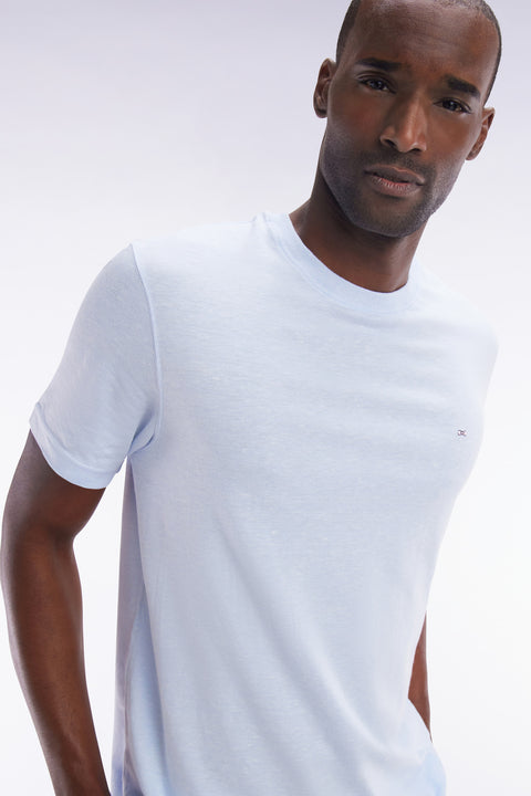 T-shirt en coton et lin bleu clair coupe droite - Image 3