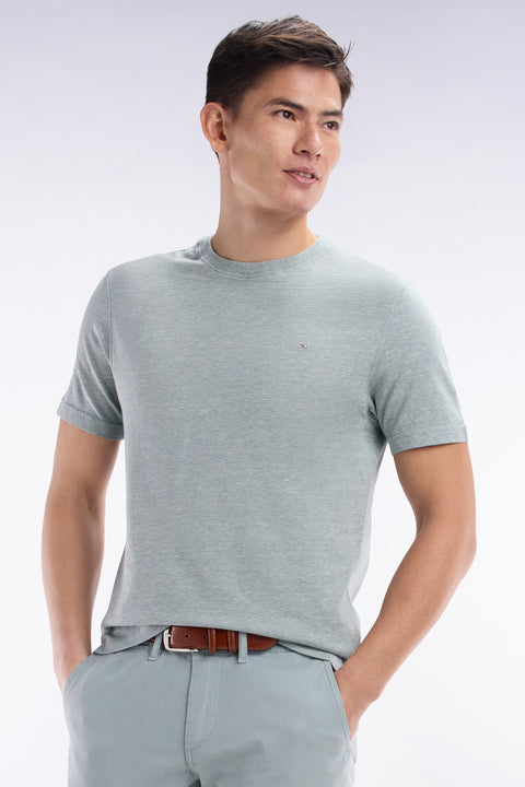 T-shirt en coton et lin gris moyen coupe droite - Image 3