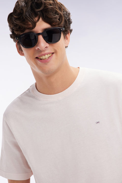 T-shirt en coton et lin rose coupe droite - Image 3