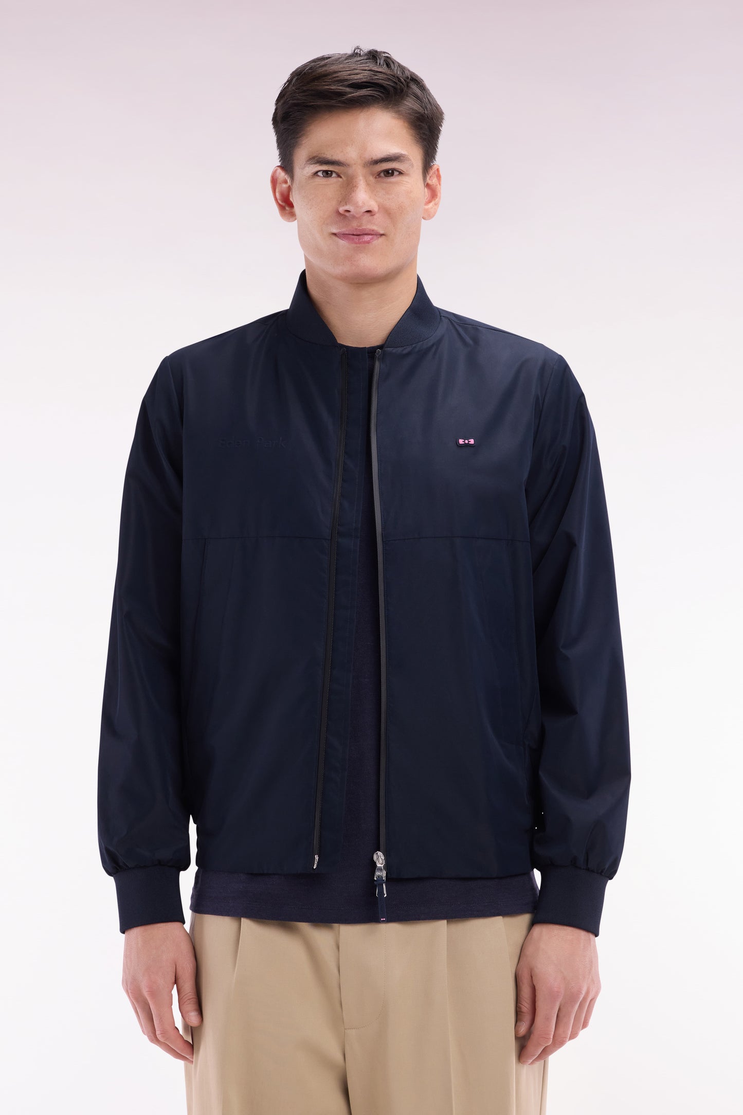 Blouson zippé en polyamide Soft Touch à col Teddy marine