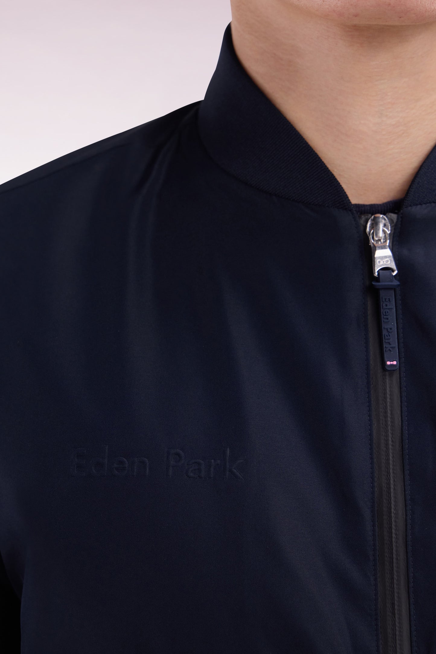 Blouson zippé en polyamide Soft Touch à col Teddy marine