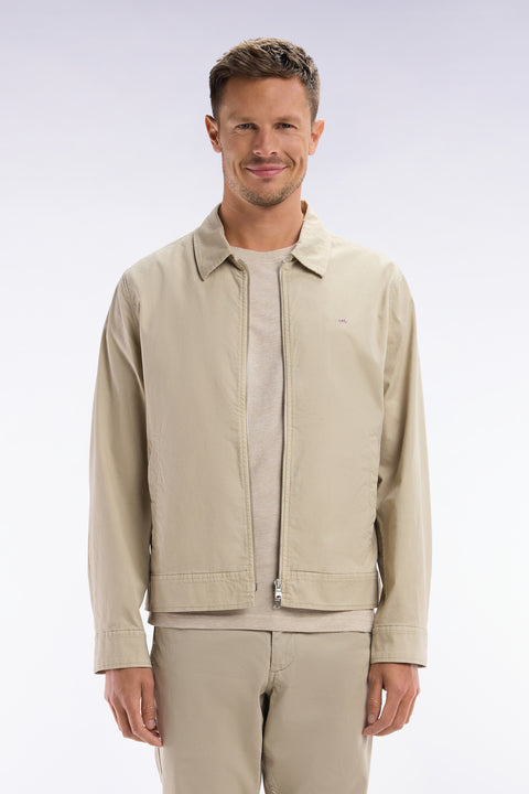 Blouson zippé en gabardine de coton stretch beige - Image 1