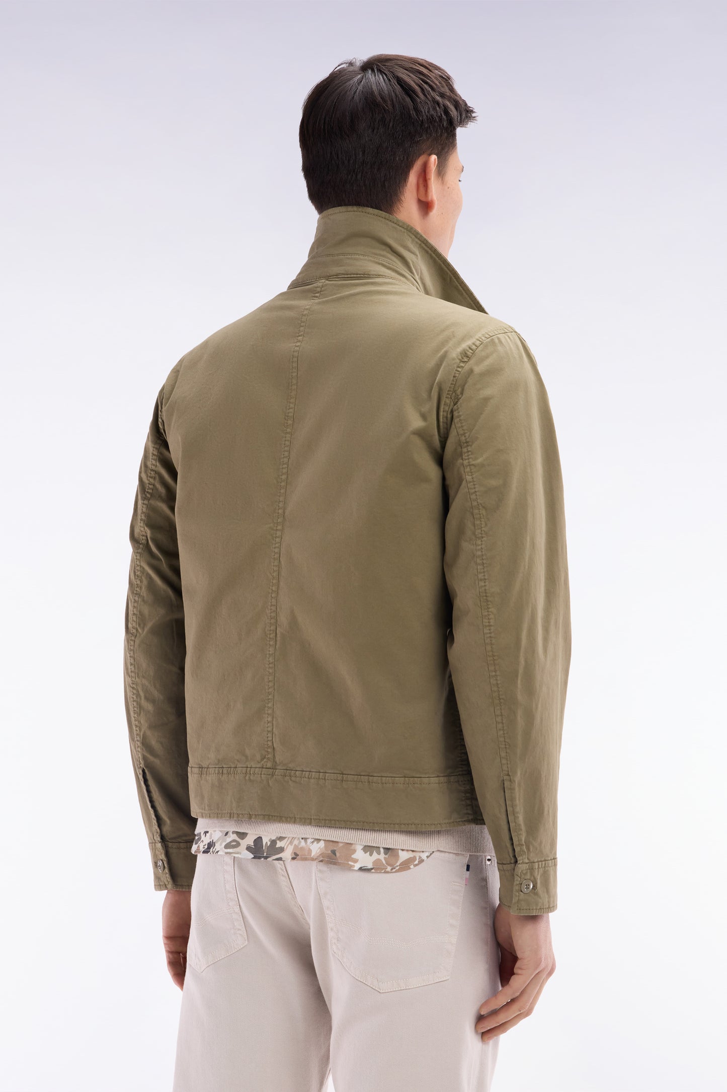 Blouson zippé en gabardine de coton stretch kaki