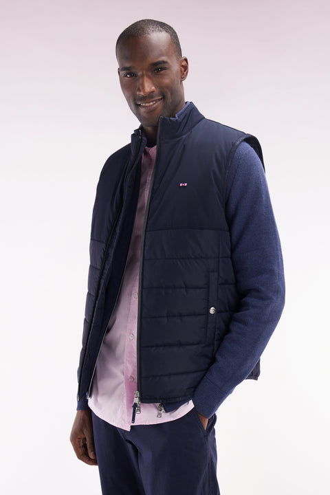 Navy bi-material sleeveless down jacket - Image 3