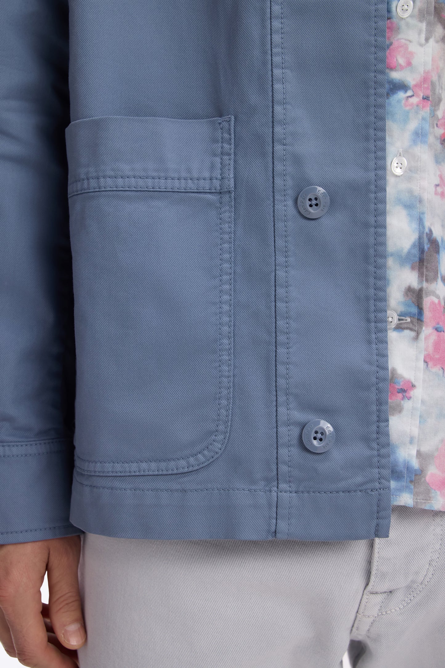 Grey stretch cotton overshirt with patch pockets