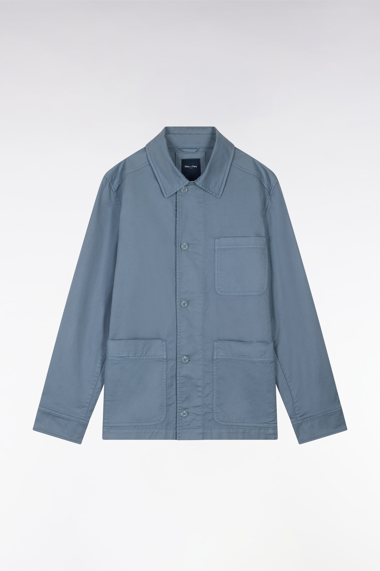 Grey stretch cotton overshirt with patch pockets