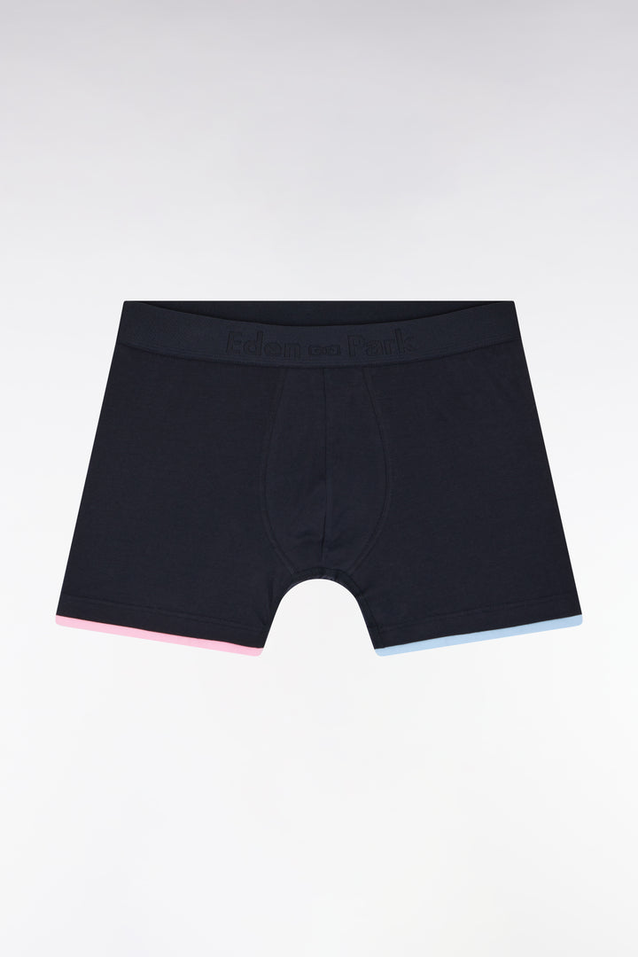 Boxer en jersey de coton stretch uni marine à bordures rayées