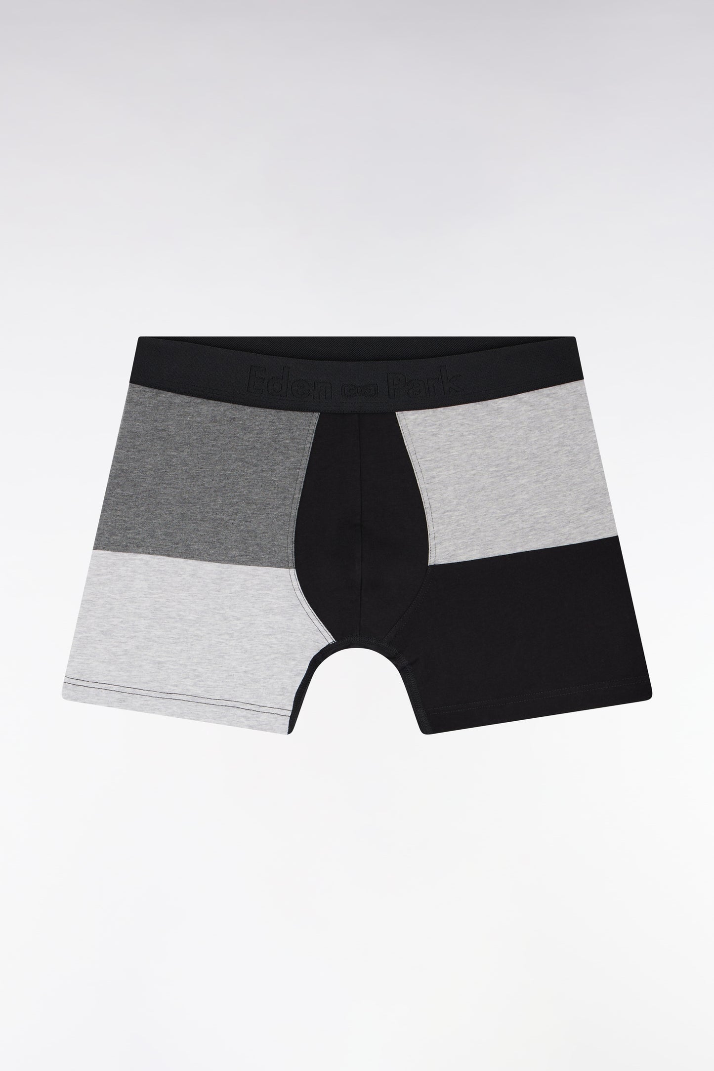 Cut and sewn boxer shorts in black and grey stretch cotton jersey