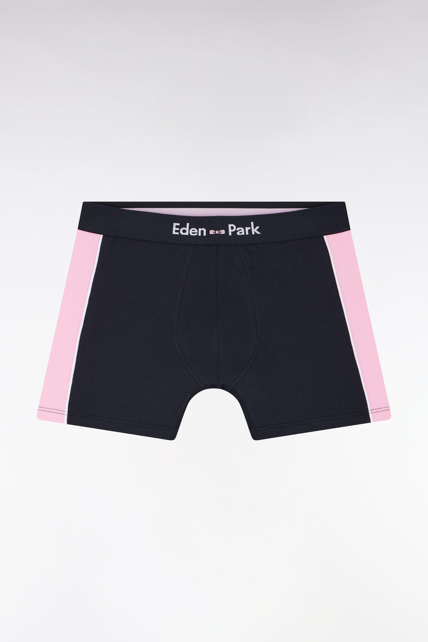 Boxer shorts in navy stretch cotton jersey with pink details