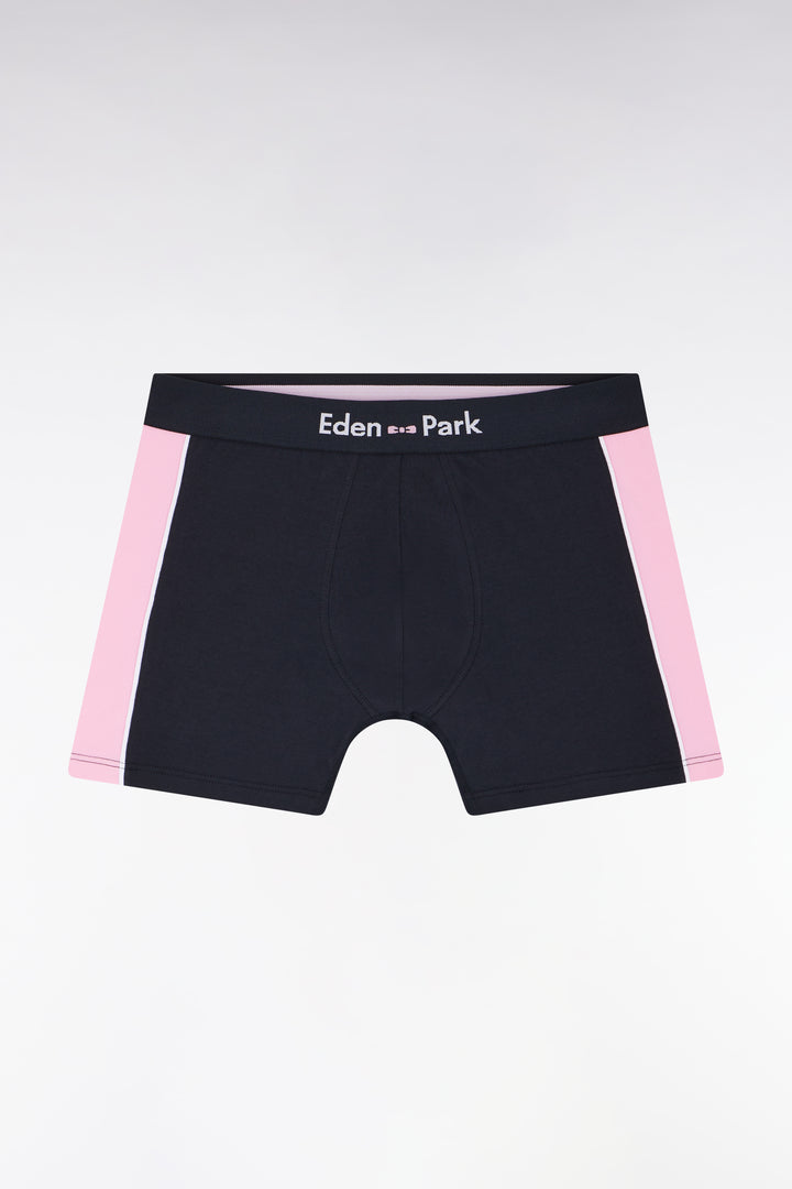 Boxer en jersey de coton stretch marine détails roses