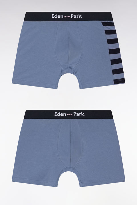 Lot de deux boxers en jersey de coton stretch marine et gris détails cerclés - Image 1