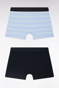 Lot de deux boxers en jersey de coton stretch marine et cerclé ciel