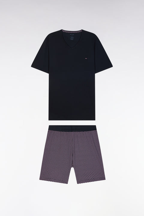 Pyjama court en jersey de coton marine et bordeaux short à micromotifs - Image 1