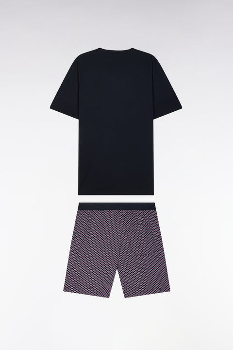 Pyjama court en jersey de coton marine et bordeaux short à micromotifs - Image 2