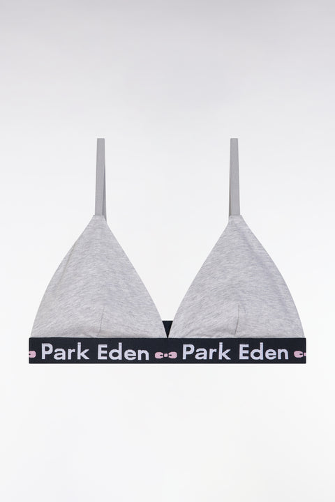 Soutien-gorge en coton stretch gris élastique siglé - Image 1