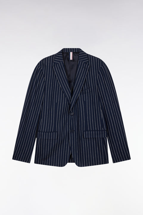 Modern fit navy suit jacket with tennis stripes - Image 2