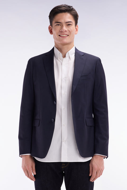 Navy suit jacket in fine striped wool blend - Image 1