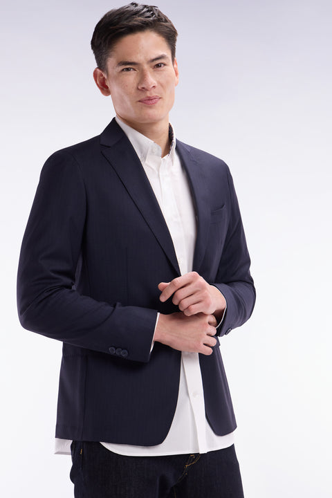 Navy suit jacket in fine striped wool blend - Image 3