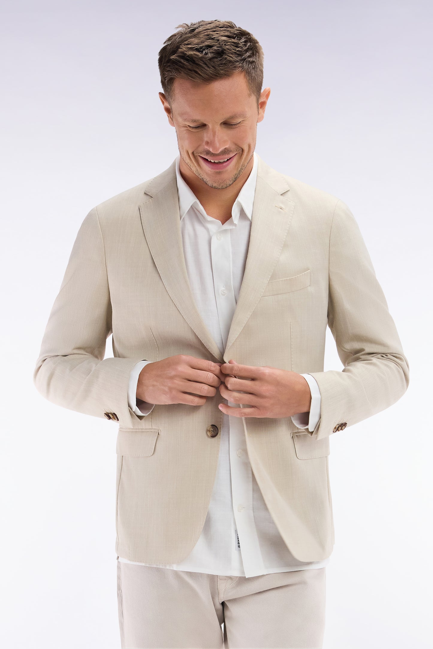 Beige jacket in wool and stretch linen dyed yarn