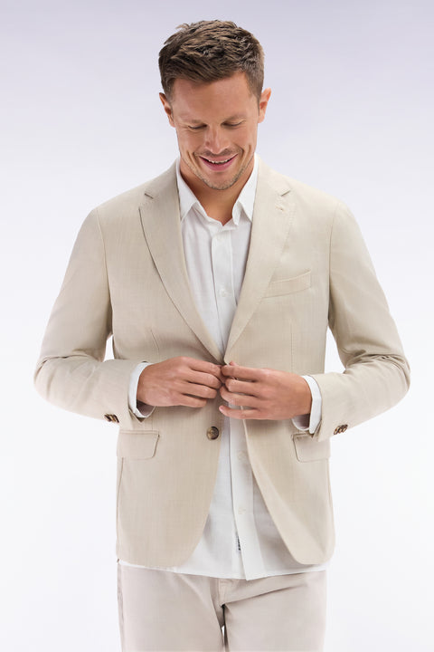 Beige jacket in wool and stretch linen dyed yarn - Image 3