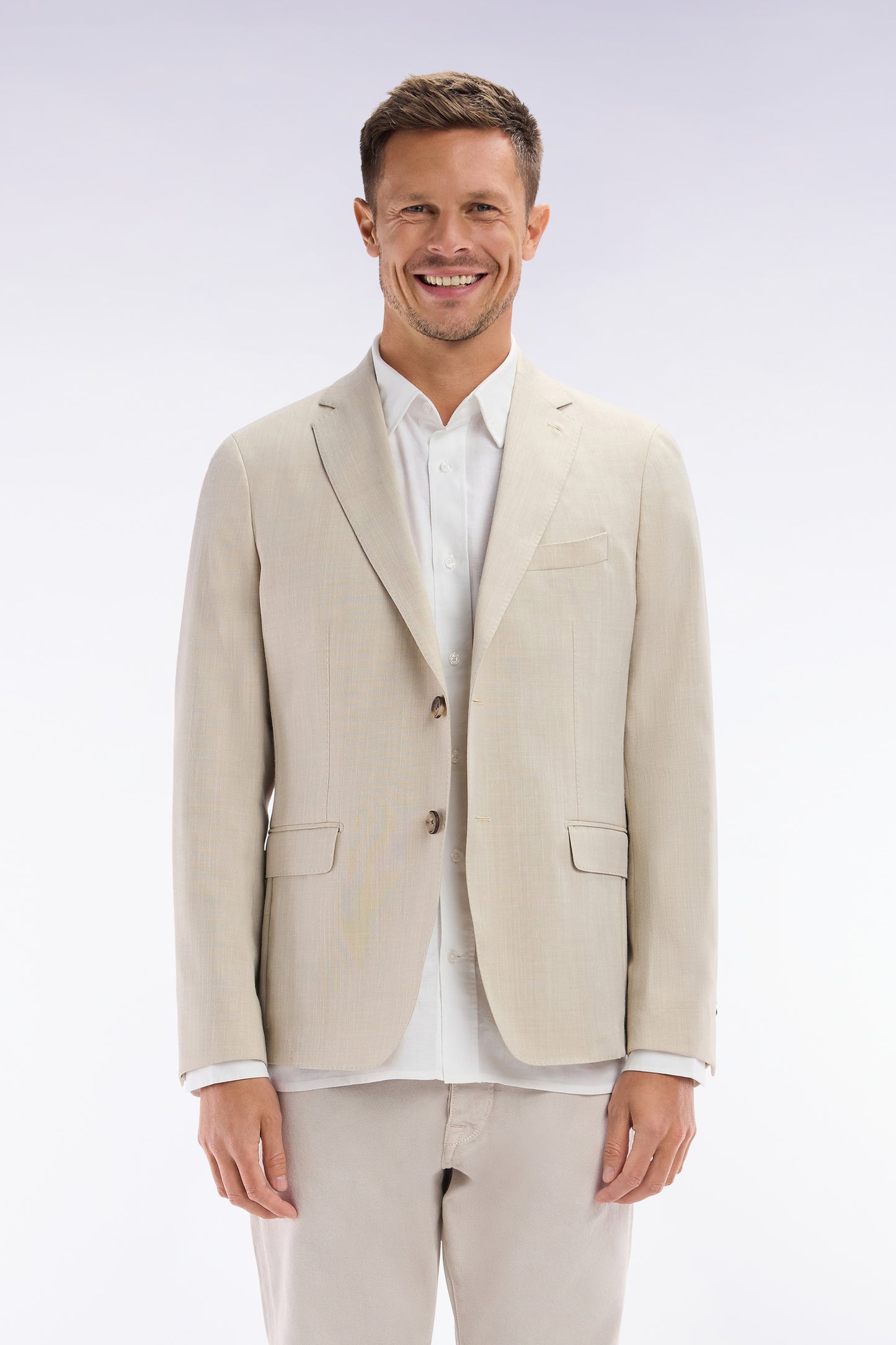 Beige jacket in wool and stretch linen dyed yarn