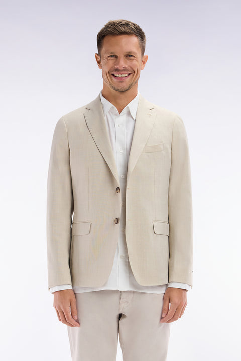 Beige jacket in wool and stretch linen dyed yarn - Image 1
