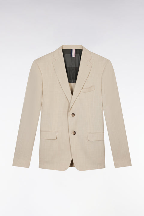 Beige jacket in wool and stretch linen dyed yarn - Image 2