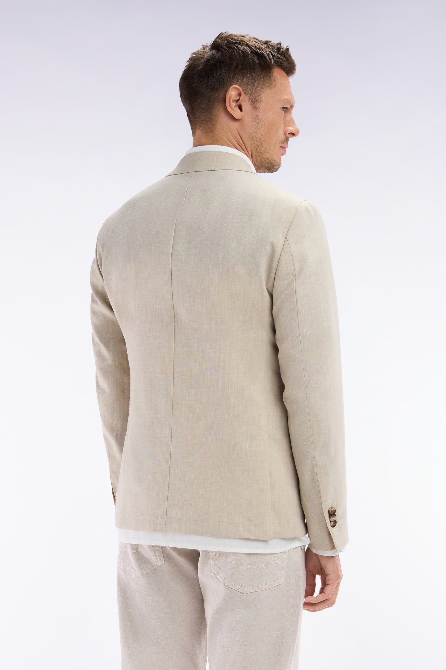 Beige jacket in wool and stretch linen dyed yarn