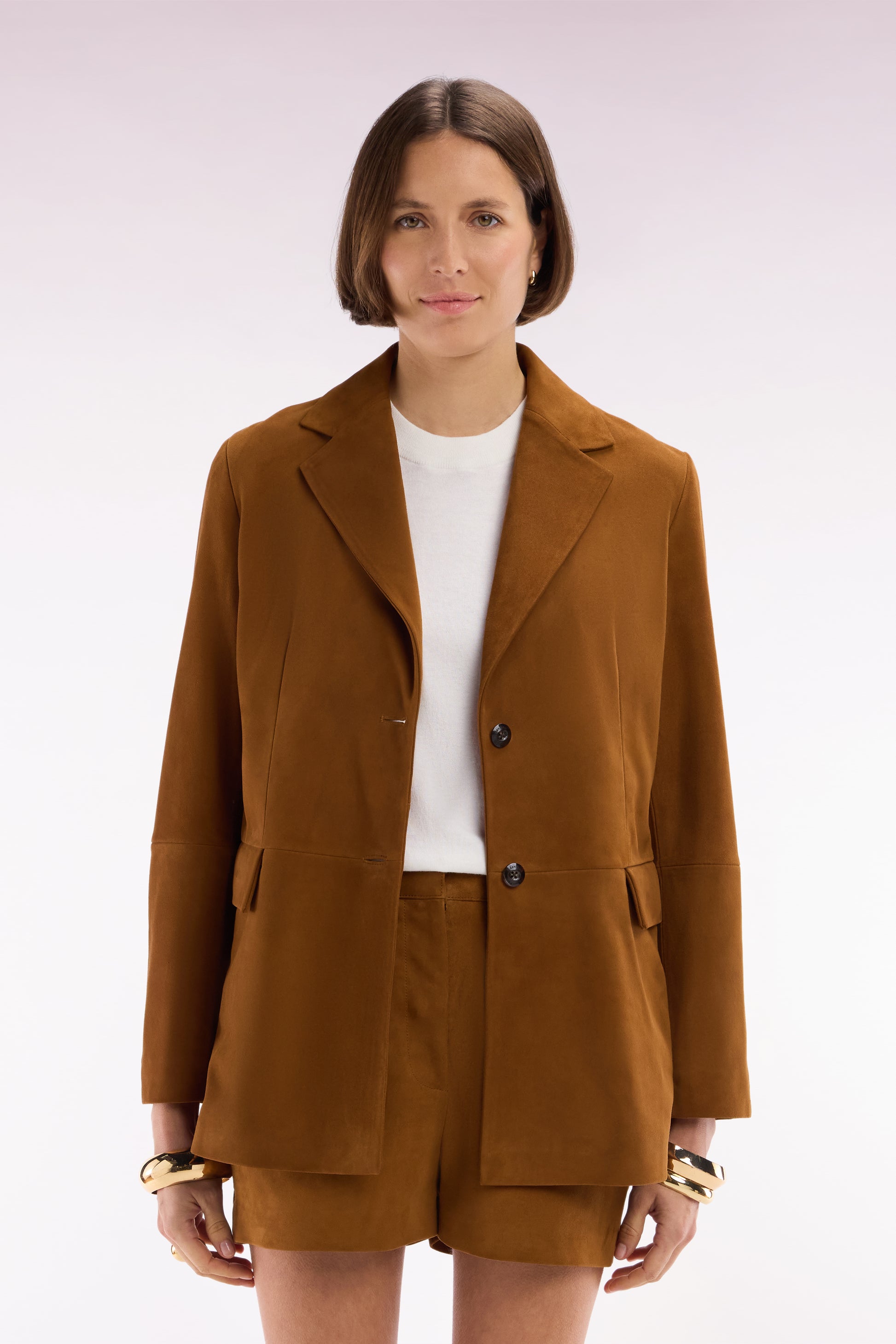 Veste blazer en cuir suédé marron