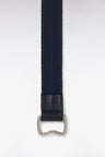 Ceinture en cuir et textile marine à boucle nœud papillon