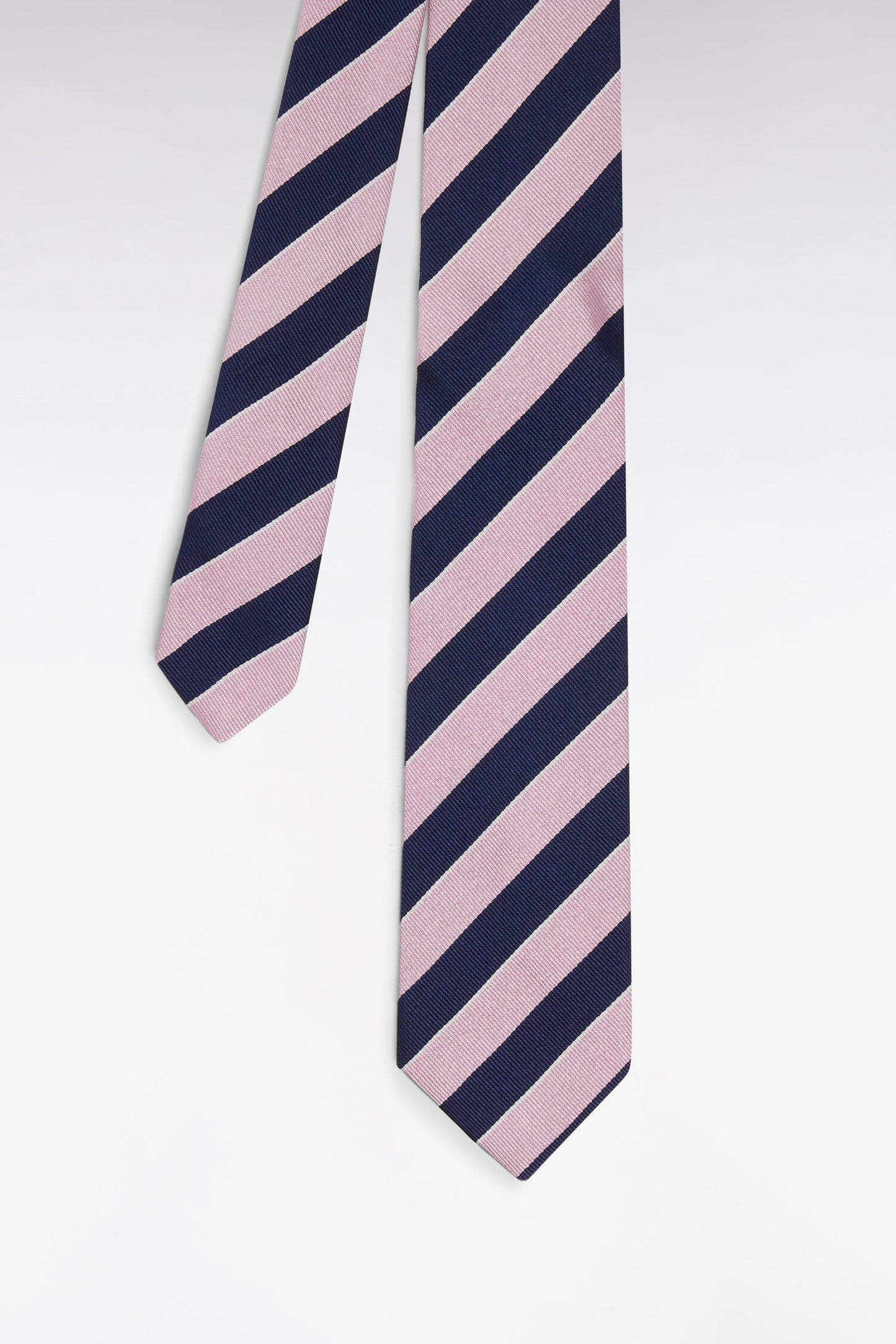 Cravate en soie rayée rose et marine
